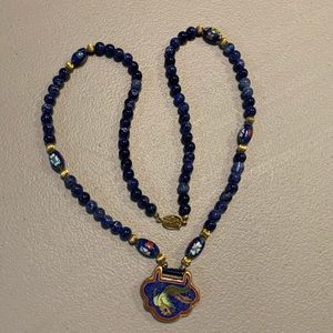 Necklace, lapis, 28",
